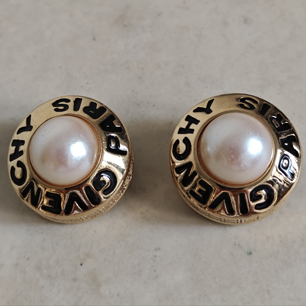Superb Givenchy Gold and Pearl Statement Clip On Earrings
